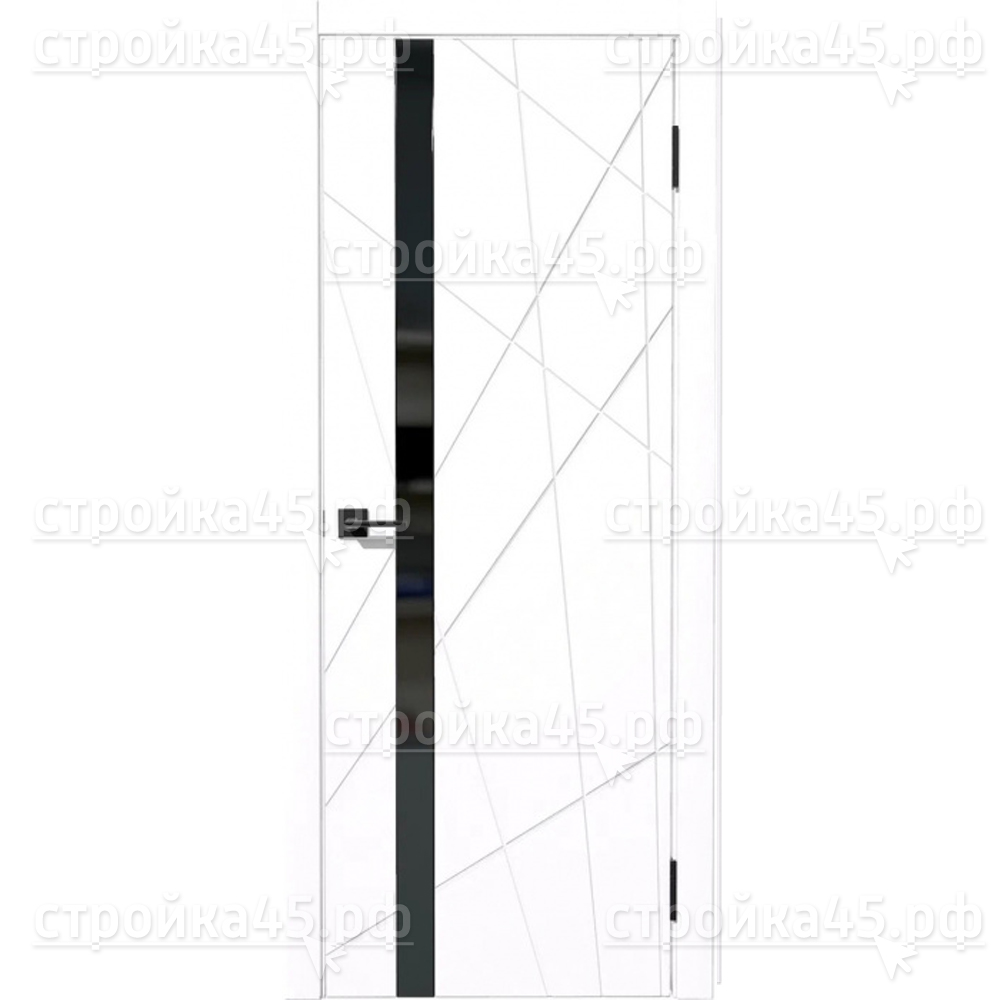 Полотно дверное Дубрава Сибирь Коралл, остекленное, ст.черное, ПВХ Софт тач (белый), 600 мм